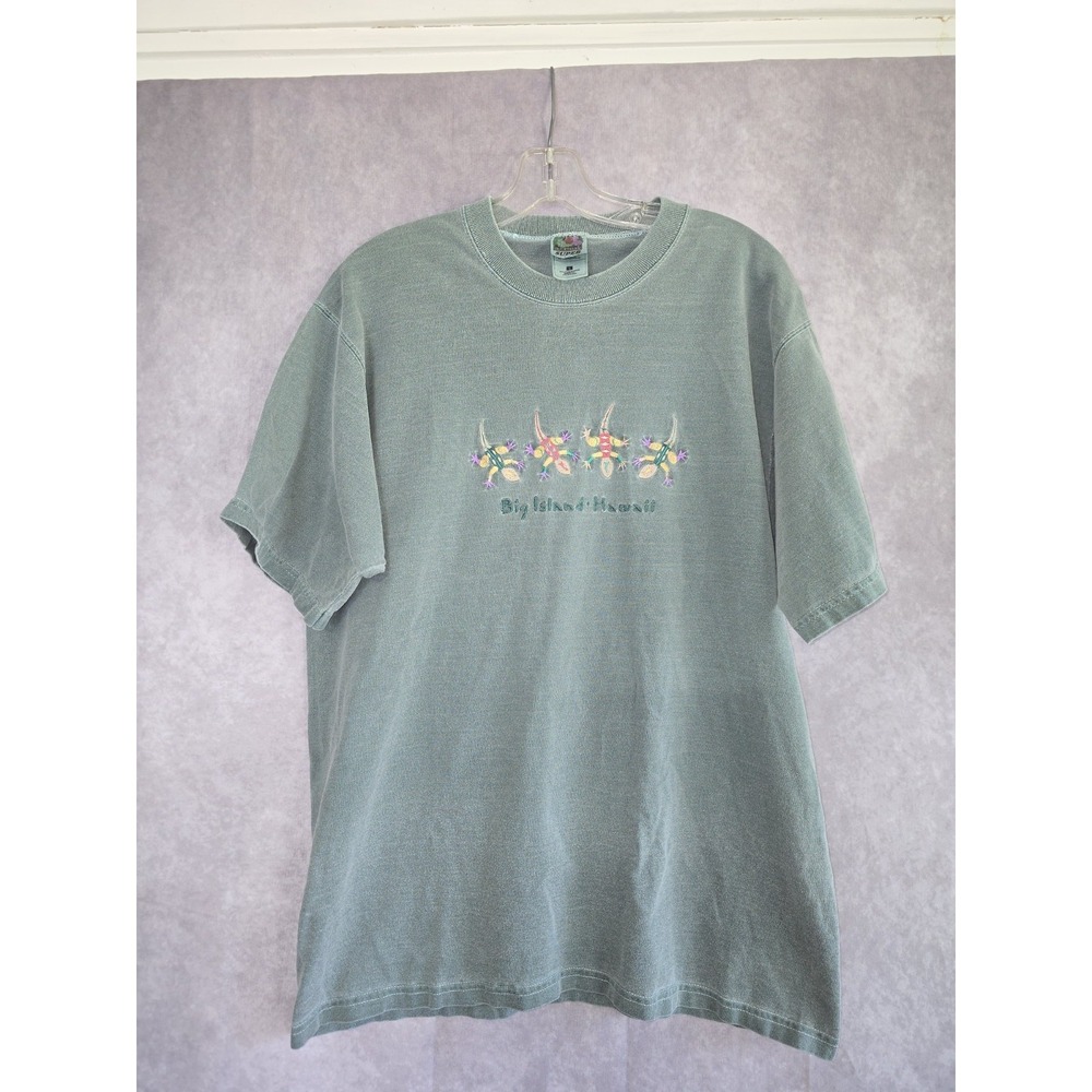 Vintage Big Island Hawaii T Shirt Mens Large L Gecko Embroidered Sage Green 90s